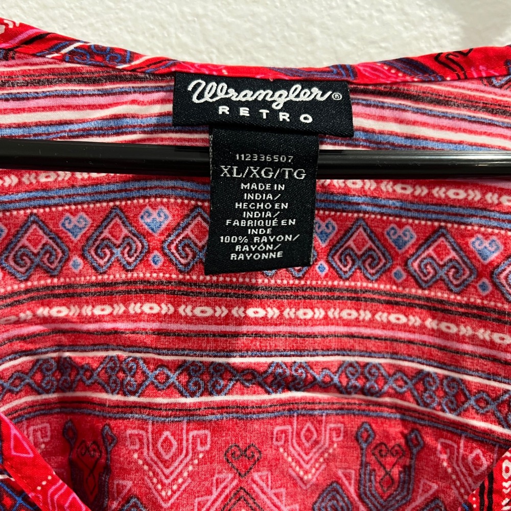 Wrangler Retro Top Womens XL Red Southwestern Print Boho Western Long Sleeve - Picture 3 of 8